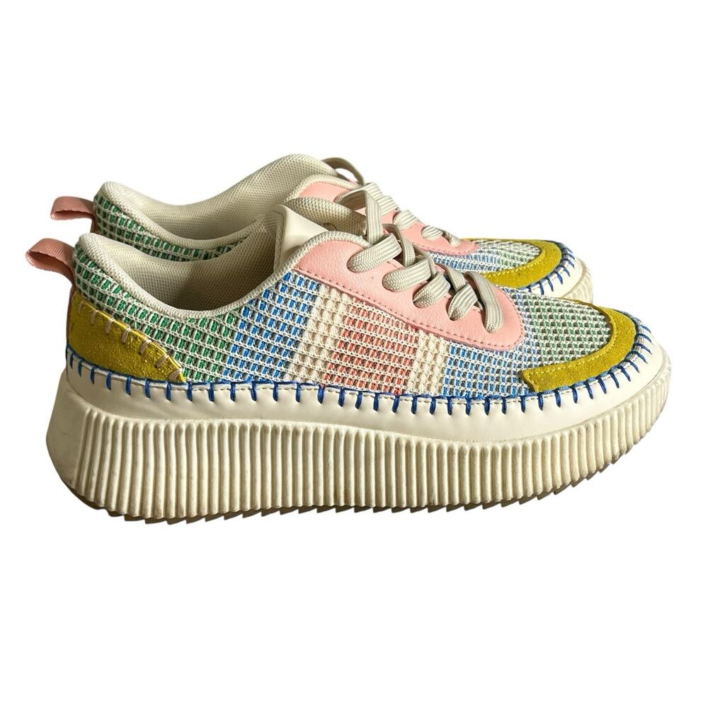 Nicole Miller New York Brita Women's Sneaker 8 Ribbed Platform Multicolor Grid
